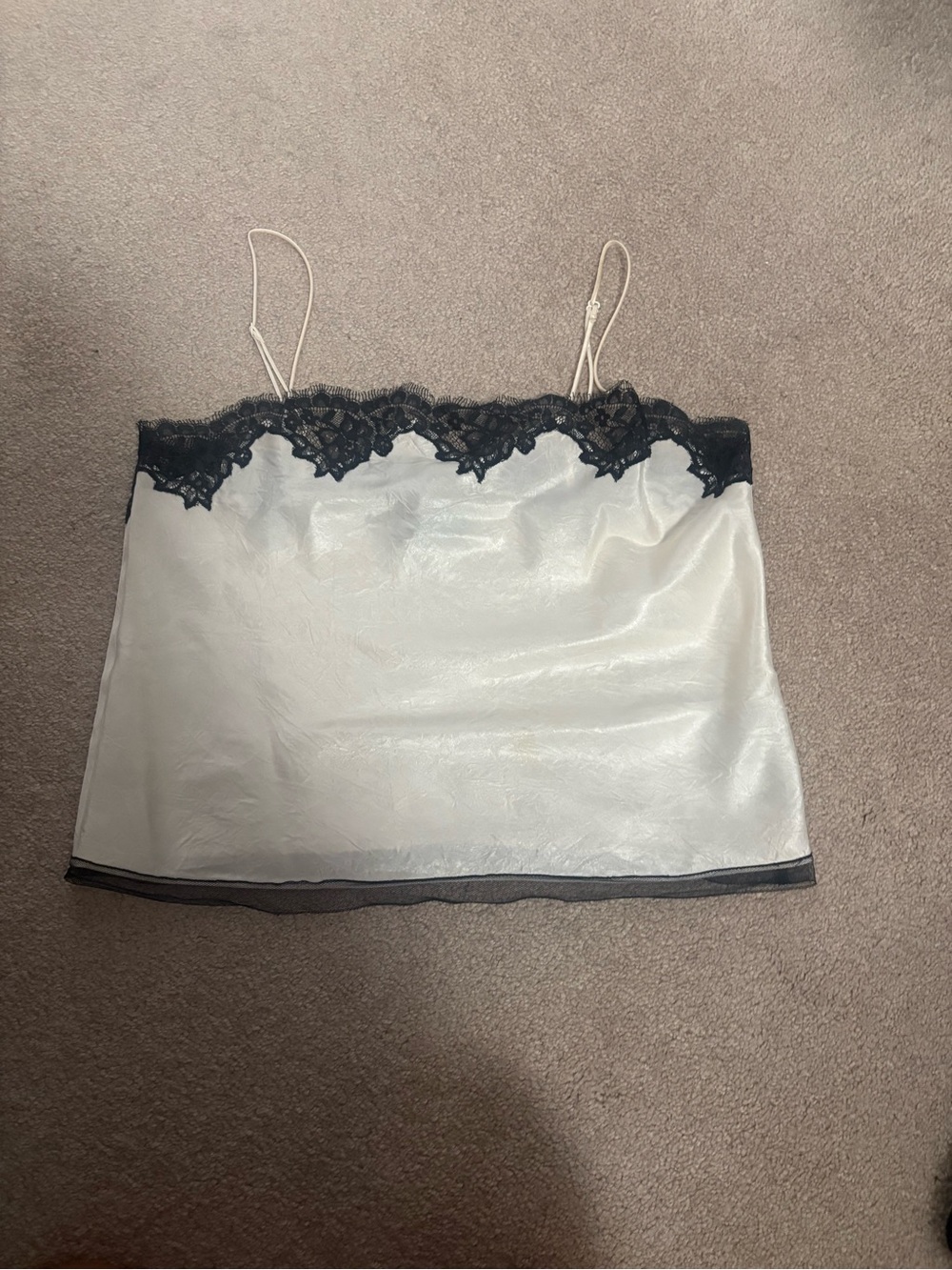 JCSilk-Look Ivory Cami with Black Lace Trim